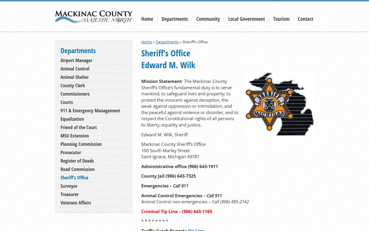 Mackinac County Sheriff sex offender registry