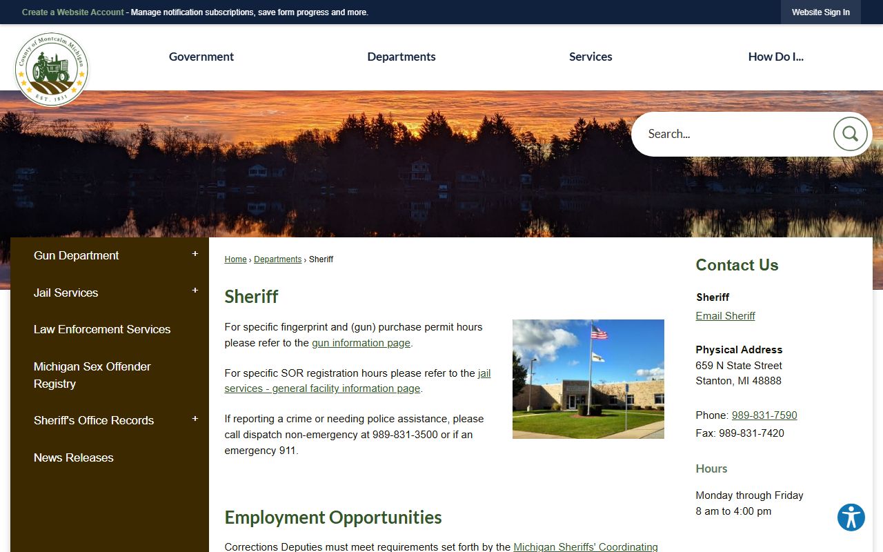 Montcalm County Sheriff's Office page for Montcalm County sex offender registry