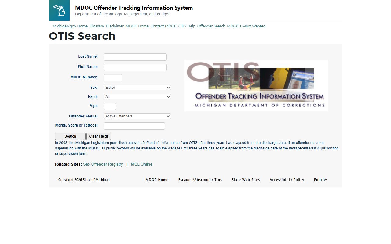 Michigan OTIS offender tracking system