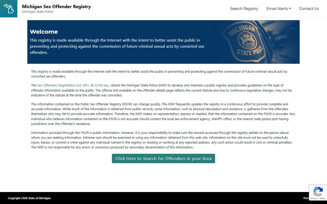 Michigan Public Sex Offender Registry PSOR homepage